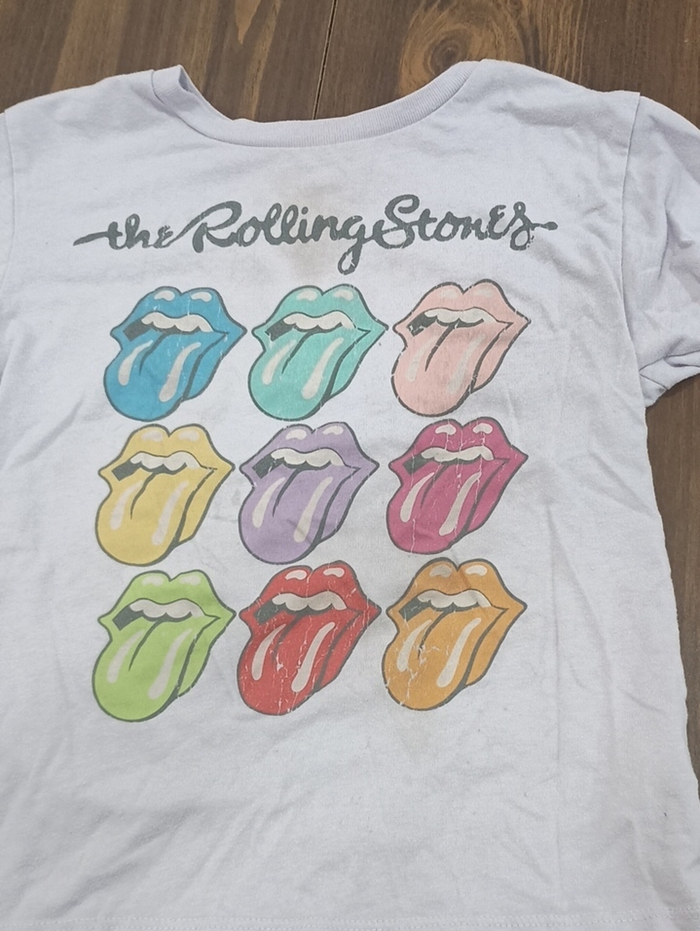 The Rolling Stones Kids White Tee with Rainbow Tongue Grid